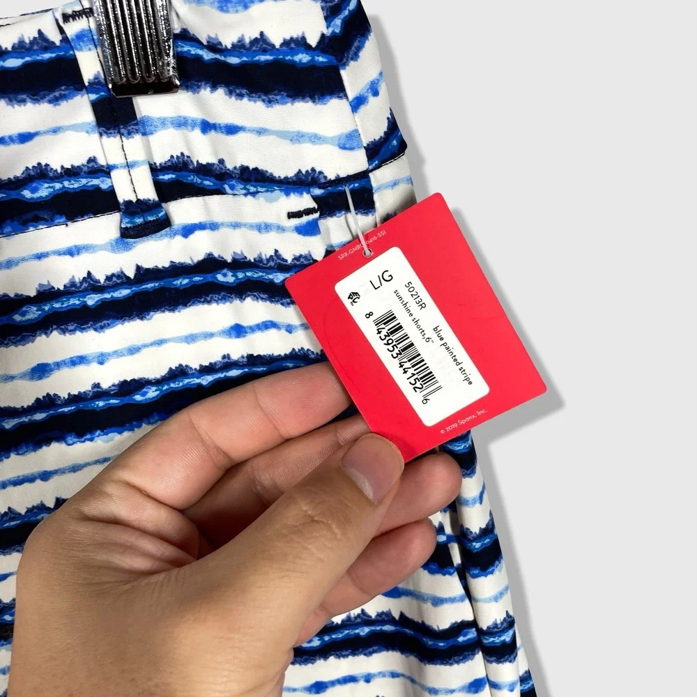 Spanx Sunshine Shorts Womens L Blue Painted Stripe Nautical Preppy Coastal NWT